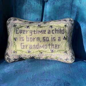 Vintage Needlepoint and Velvet Pillow Cushion Lilac & Lavender Child/Grandmother
